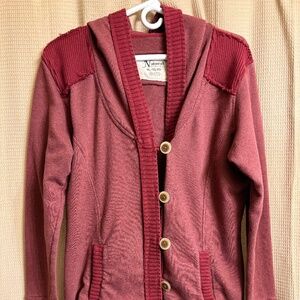 Natural Reflections Knit Sweater Jacket Burgundy Women's XL
